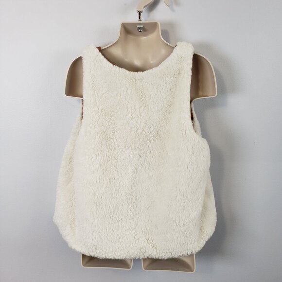 Tahari Faux Fur Vest Girls Size 8 Cream Color ~ Single button front Soft / A275 - Picture 5 of 8